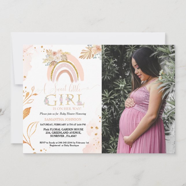 Boho Pampas Grass Rainbow Desert Girl Baby Shower Invitation (Front)