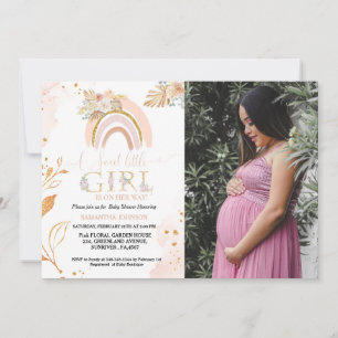 Boho Pampas Grass Rainbow Desert Girl Baby Shower Invitation