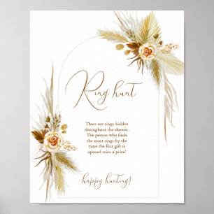 Boho pampas grass ring hunt bridal shower game poster