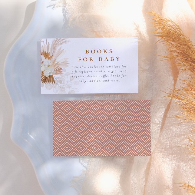 Boho Pampas Grass Rose Girl Baby Shower Enclosure Card (Creator Uploaded)