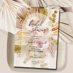 Boho Pampas Grass Roses Bridal Shower Invitation