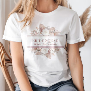 Boho Pampas Grass Roses Bride Squad T-Shirt