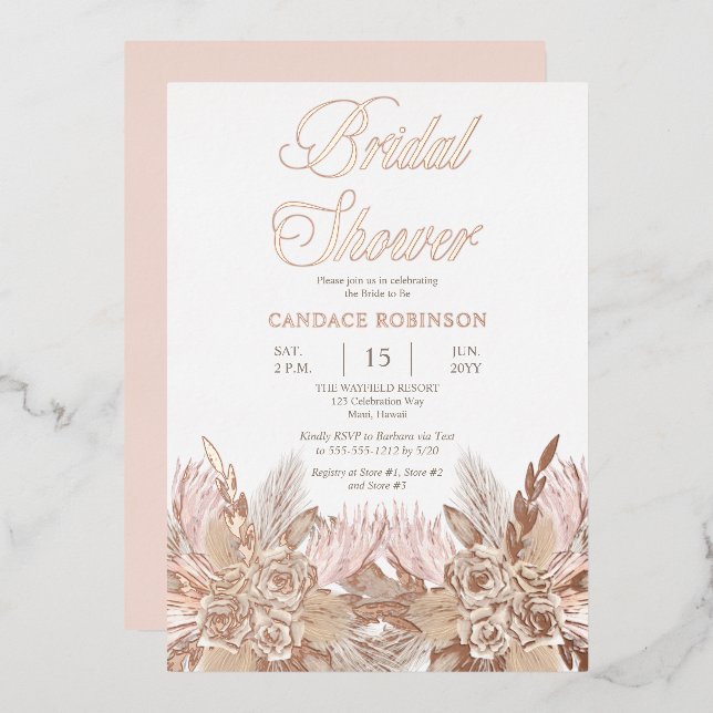 Boho Pampas Grass | Roses Pink Bridal Shower (Front/Back)