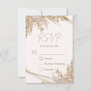 Boho Pampas Grass RSVP Card Neutral Beige Blush