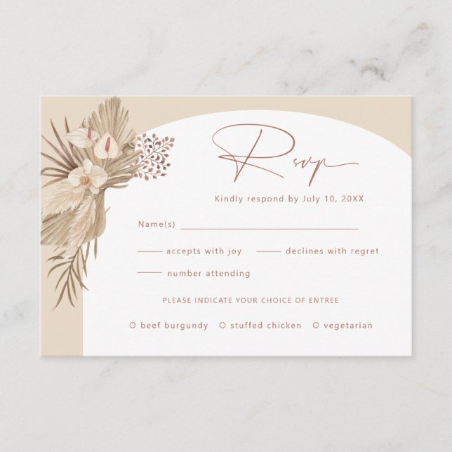 Boho Pampas Grass RSVP Reply Card (Front)