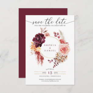 Boho Pampas Grass Rustic Floral Save The Date Invitation