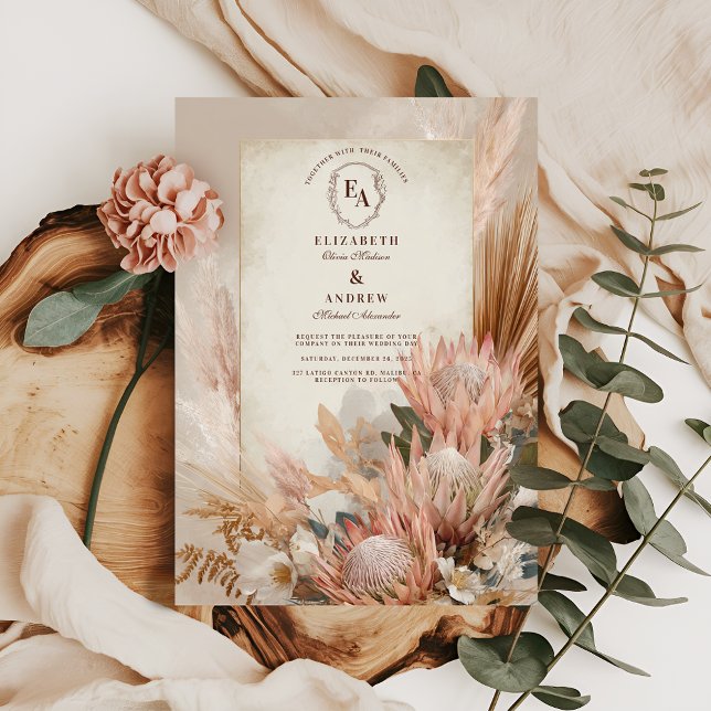 Boho Pampas Grass Rustic Wedding Design Invitation (Creator Uploaded)