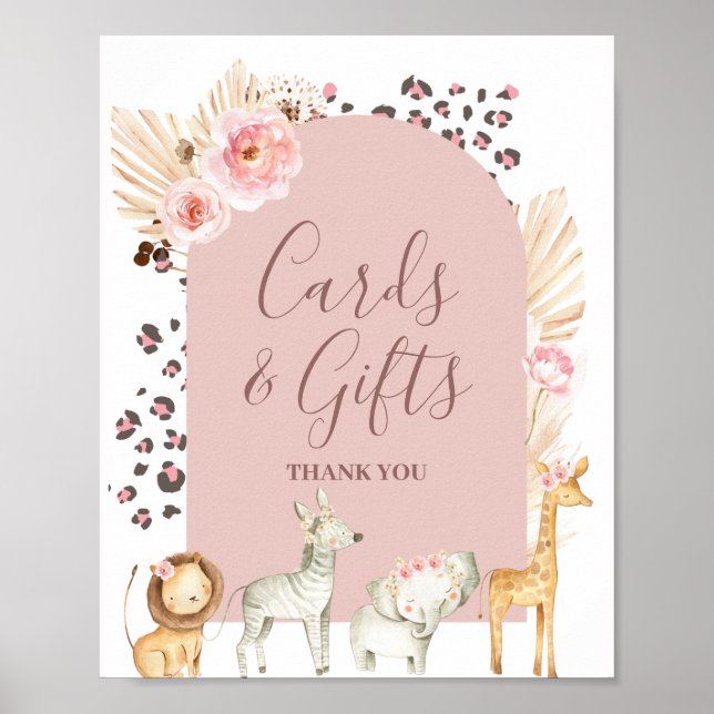 Boho Pampas Grass Safari Animals Cards & Gifts Pos Poster (Front)