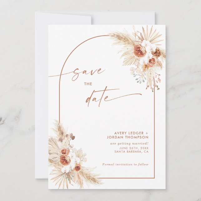 Boho Pampas Grass Save the Date Invitation (Front)