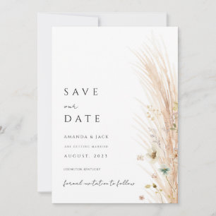 Boho pampas grass save the date minimalist  invitation