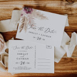 Boho Pampas Grass Save the Date Postcard<br><div class="desc">This boho pampas grass save the date postcard is perfect for a summer wedding. The floral watercolor design features bohemian burgundy and blush pink flowers with sprigs of neutral pampas grass and golden dried palm leaves.</div>