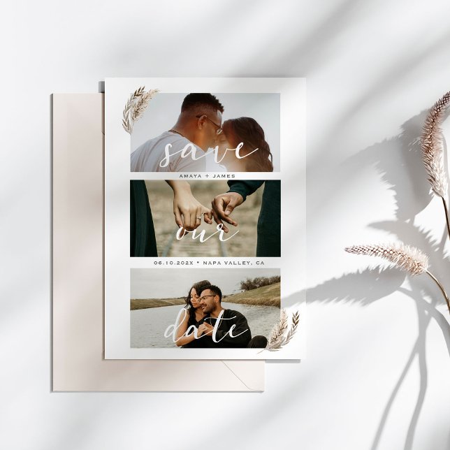 Boho Pampas Grass Save The Date Wedding Card (Wedding Save the date card with pampas grass border.)