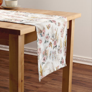 Boho Pampas Grass Table Runner Blush Floral