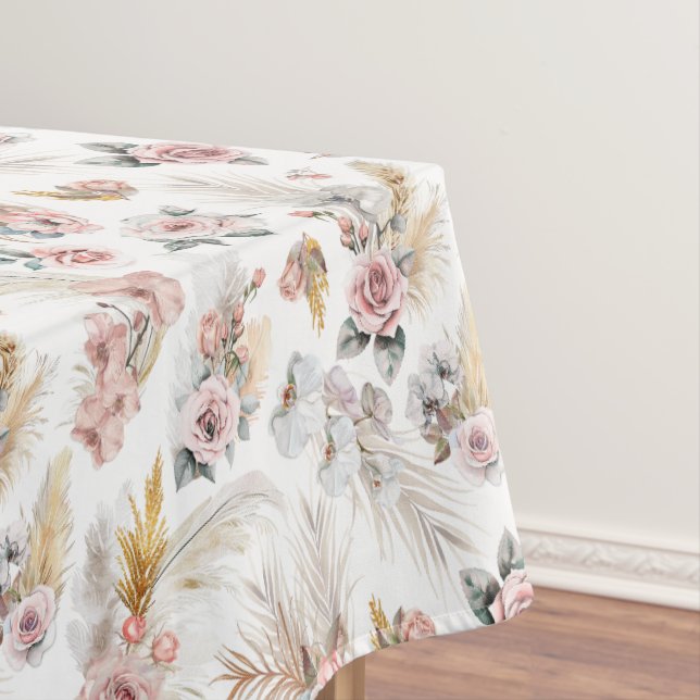Boho Pampas Grass Tablecloth Blush Floral (In Situ)