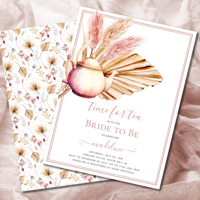 Boho Pampas Grass Tea Party Bridal Shower Invitation (Creator Uploaded)