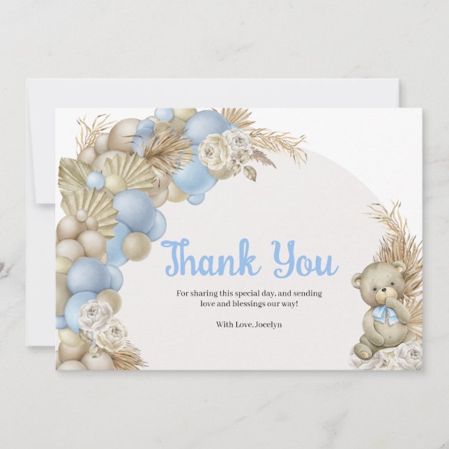 Boho Pampas Grass Teddy Bear Baby Shower Thank You (Front)