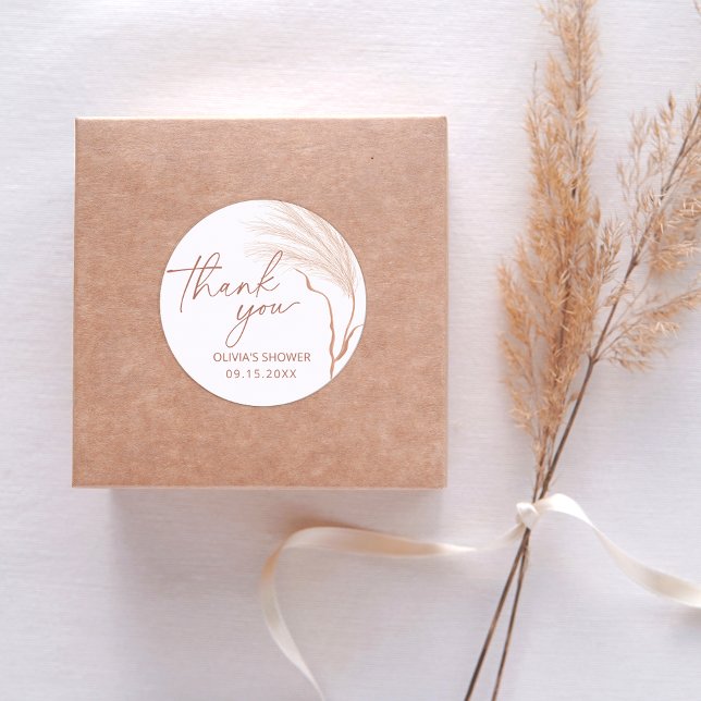 Boho Pampas Grass Terracotta Bridal Shower Classic Round Sticker (Creator Uploaded)