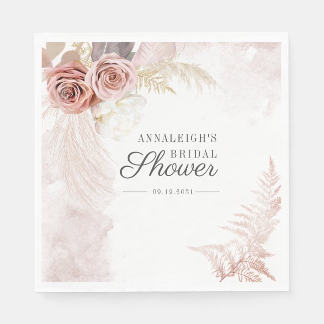 Boho Pampas Grass Terracotta Bridal Shower Paper Napkin (Front)