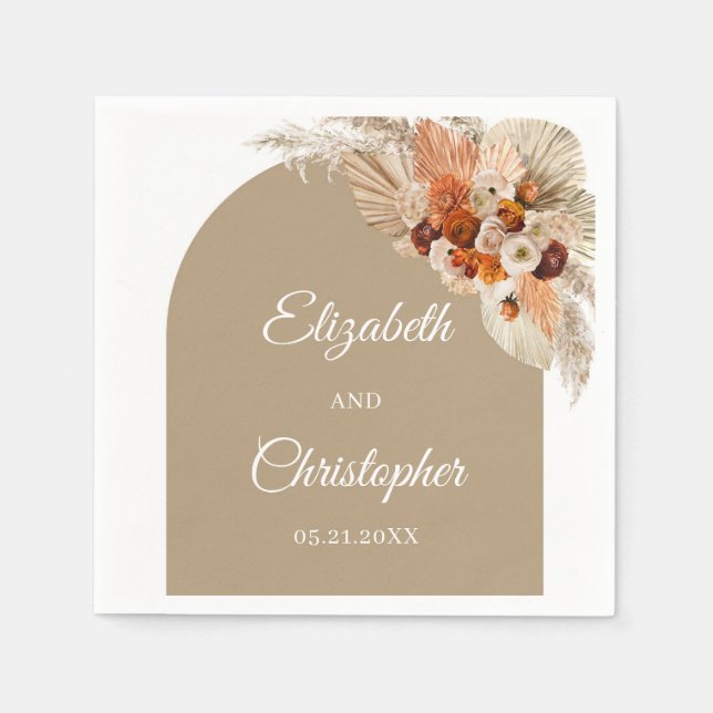 Boho pampas grass terracotta burnt orange wedding  napkin (Front)