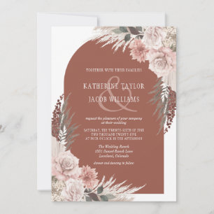 Boho Pampas Grass Terracotta Floral Wedding Invita Invitation