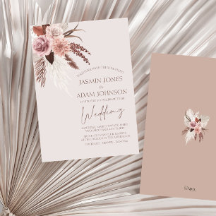 Boho Pampas Grass Terracotta Floral Wedding Invitation