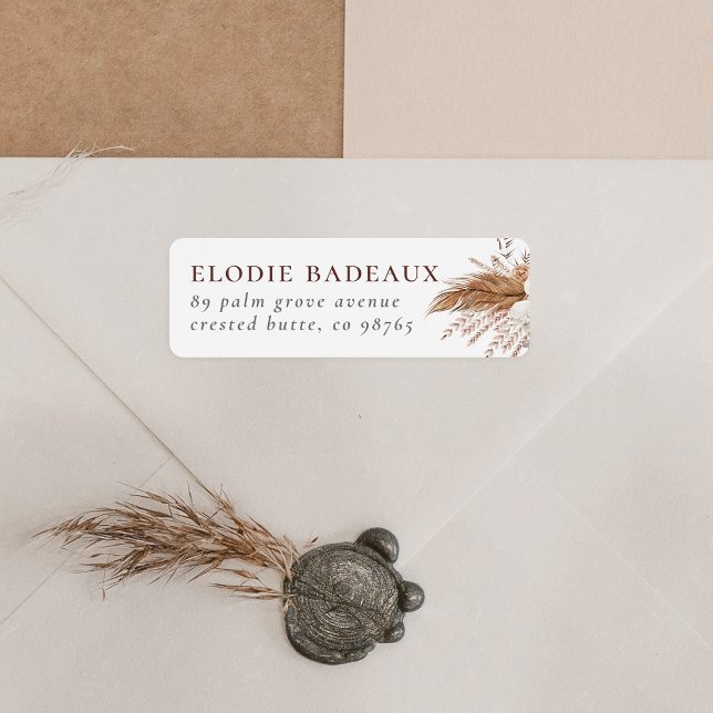 Boho Pampas Grass Terracotta Modern Retrun Address (Return Address Label Mock-up)