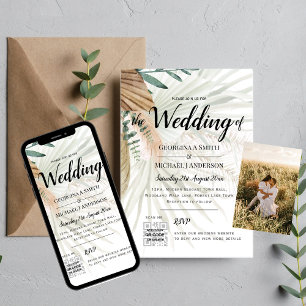 Boho Pampas Grass Terracotta Photo Wedding Invitation