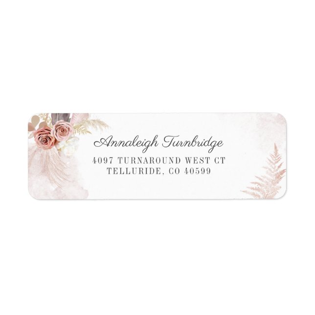 Boho Pampas Grass Terracotta Script Return Address (Front)