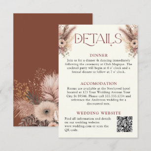 Boho Pampas Grass Terracotta Wedding Details Enclosure Card