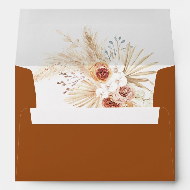 Boho Pampas Grass Terracotta Wedding Envelope (Back (Bottom))