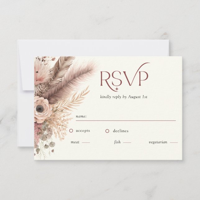 Boho Pampas Grass Terracotta Wedding RSVP Card (Front)