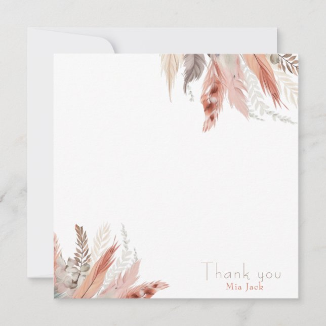 Boho pampas grass thank cards  (Front)