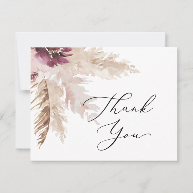 Boho Pampas Grass Thank You Card (Front)