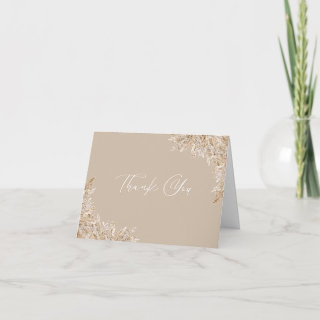 Boho Pampas Grass Thank You Card | Neutral Beige (Front)