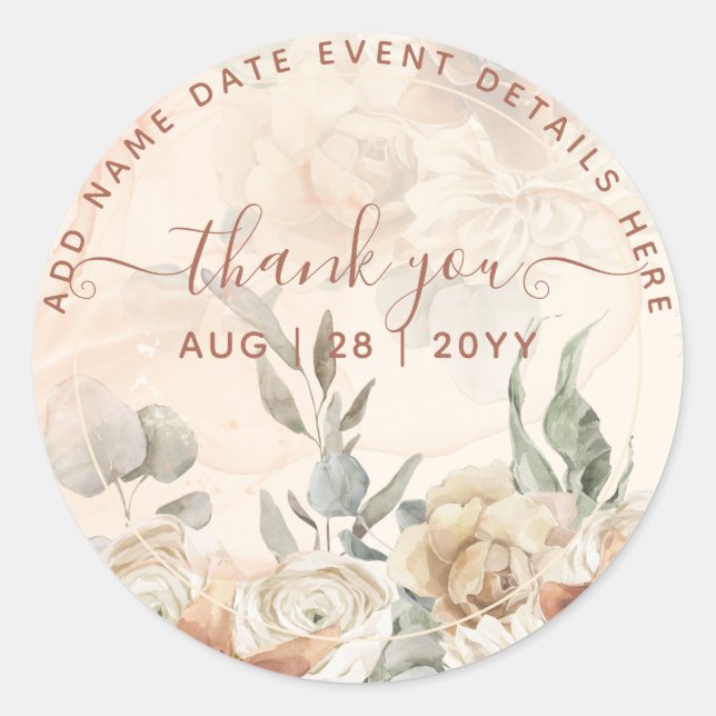  Boho Pampas Grass Thank You Favour Classic Round  Classic Round Sticker (Front)