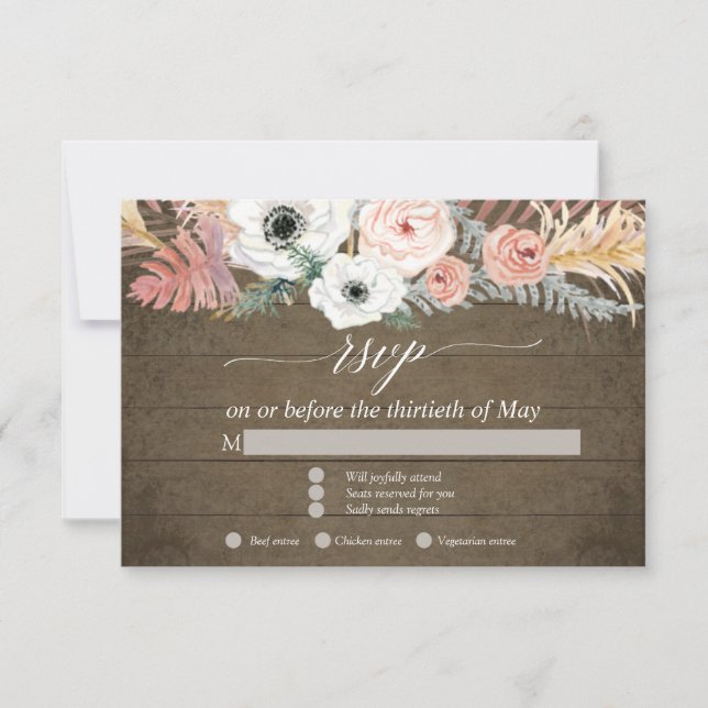 Boho Pampas Grass Tropical Floral Foliage RSVP Card (Front)