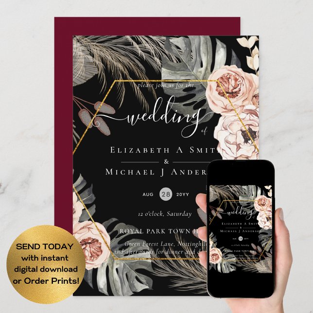 BOHO PAMPAS GRASS TROPICAL Wedding Invitation (Creator Uploaded)