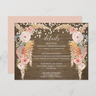 Boho Pampas Grass Twinkle Lights Rustic Details Invitation