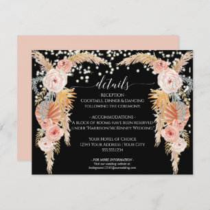 Boho Pampas Grass Twinkle Lights Wedding Details Invitation