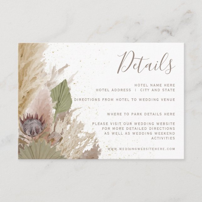 BOHO PAMPAS GRASS WATERCOLOR DETAILS ENCLOSURE CARD (Front)