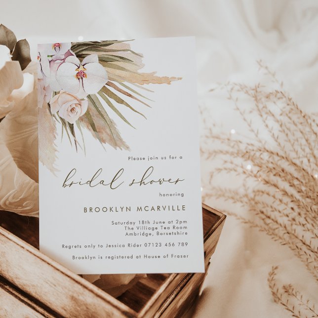Boho Pampas Grass Watercolor Floral Bridal Shower Invitation (Creator Uploaded)