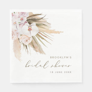 Boho Pampas Grass Watercolor Floral Bridal Shower Napkin