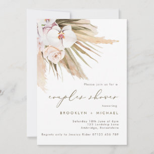 Boho Pampas Grass Watercolor Floral Couples Shower Invitation