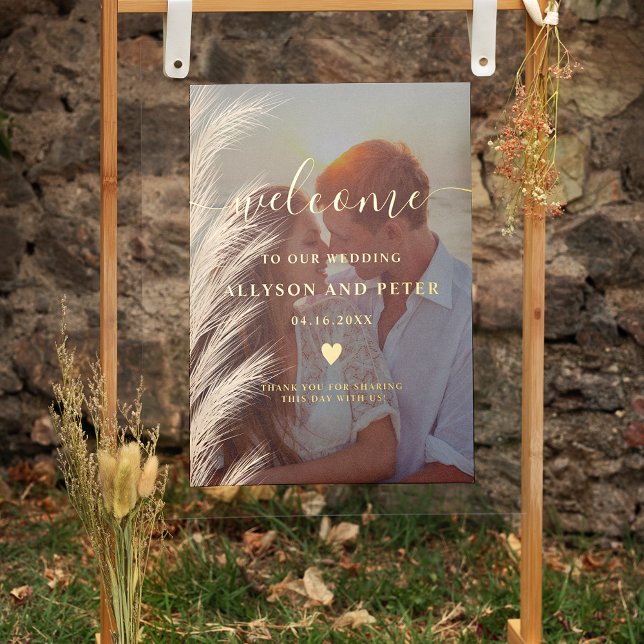 Boho pampas grass watercolor photo welcome wedding foil prints (Creator Uploaded)