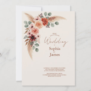 Boho Pampas Grass Watercolor Wedding Invitation