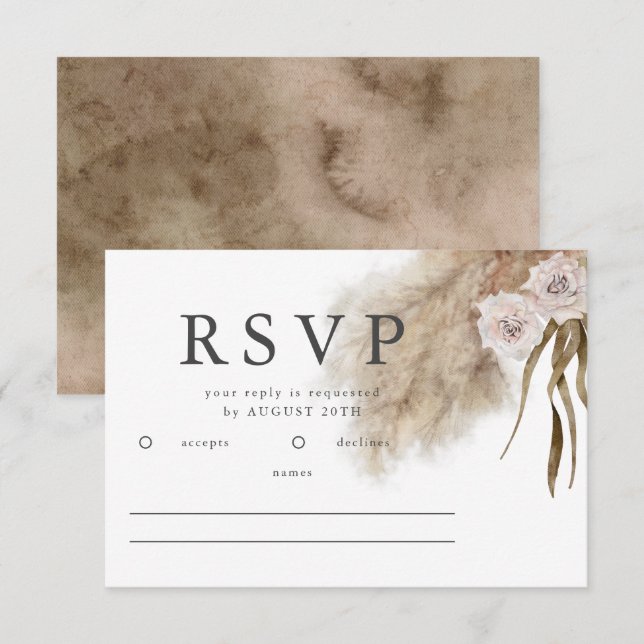 Boho Pampas Grass Watercolor Wedding RSVP Card (Front/Back)