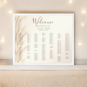 Boho pampas grass watercolor wedding seating poster