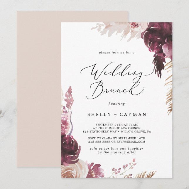 Boho Pampas Grass Wedding Brunch Invitation (Front/Back)