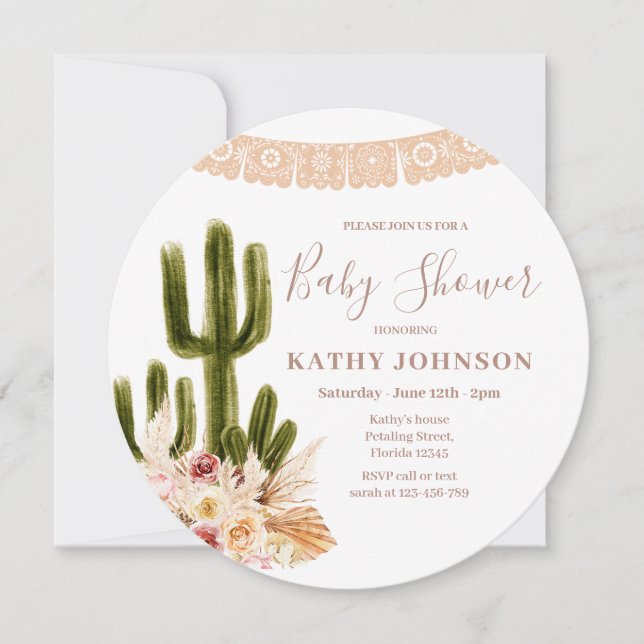 Boho Pampas Grass Wedding Cactus Floral Invitation (Front)