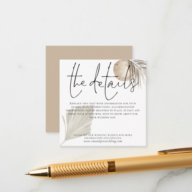 Boho Pampas Grass Wedding Details Enclosure Card (Front/Back In Situ)
